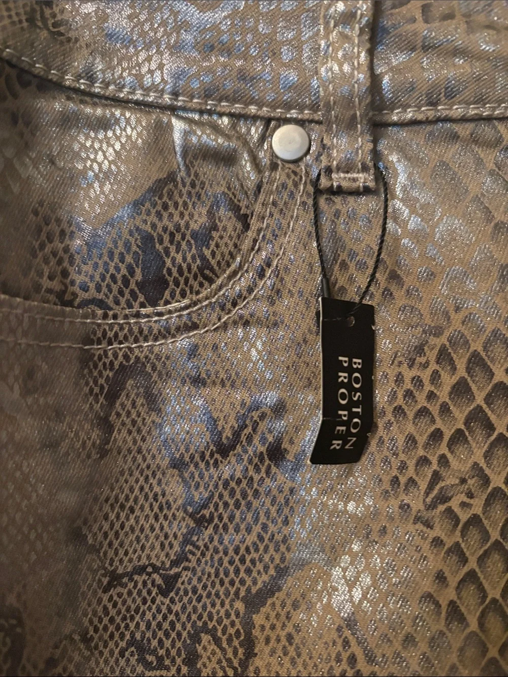 Boston Proper Metallic Taupe Snake-Print Skinny Pants NWT GIRLS NIGHT CLUB FUN - Picture 2 of 10